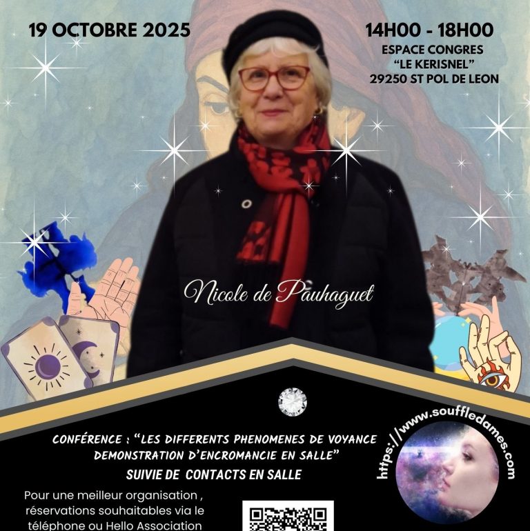 Affiche de la conférence de Nicole spirite medium le 19 octobre 2025 à Saint-Pol-de-Léon - haut