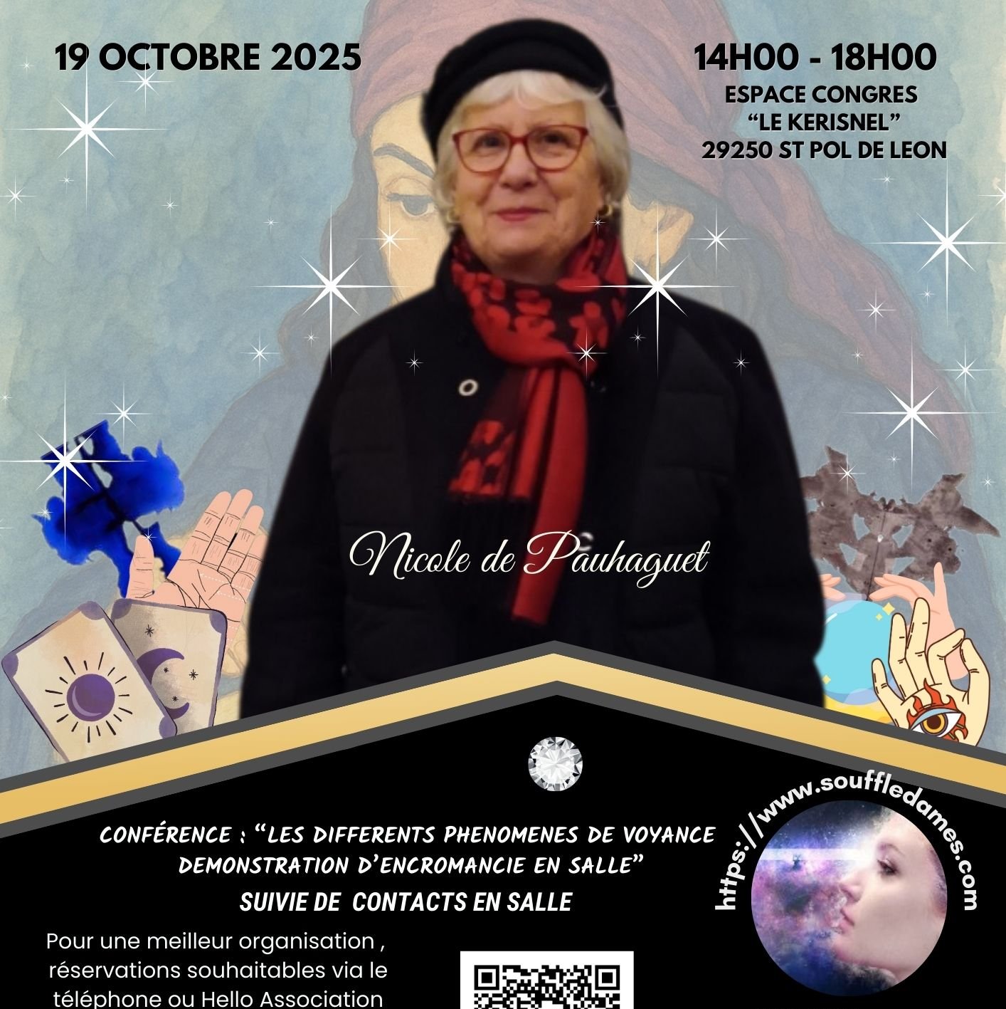 Affiche de la conférence de Nicole spirite medium le 19 octobre 2025 à Saint-Pol-de-Léon - haut