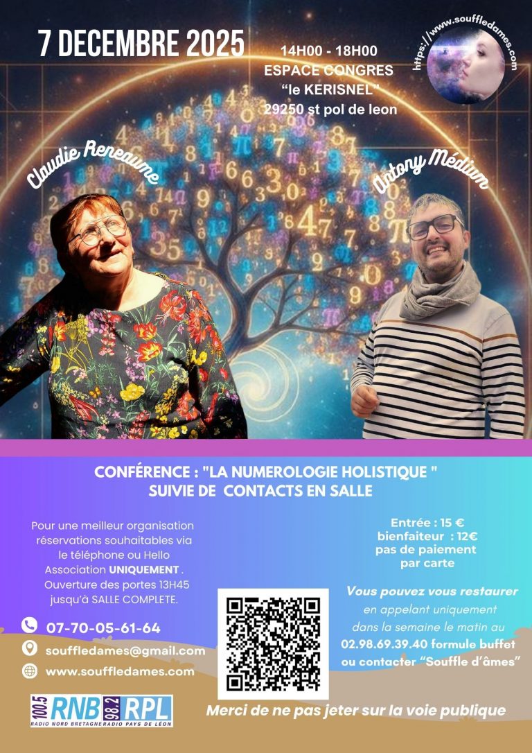 Affiche de la conférence de claudie Reneaumes et Antony Fromaget le 07 décembre 2025 à Saint-Pol-de-Léon