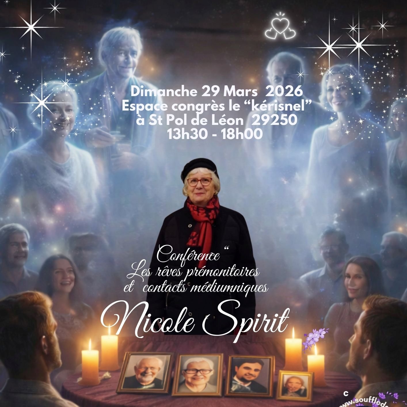 Affiche de la conférence de Nicole médium spirit le 29 mars 2026 à Saint-Pol-de-Léon - haut