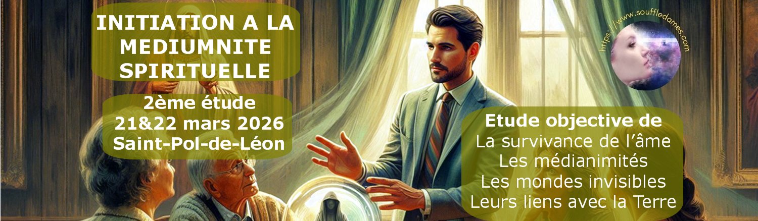 Bannière de l'initiation à la médiumnité spirituelle, 2ème étude, 21 et 22 mars 2026, Saint-Pol-de-Léon, avec Victor Maia