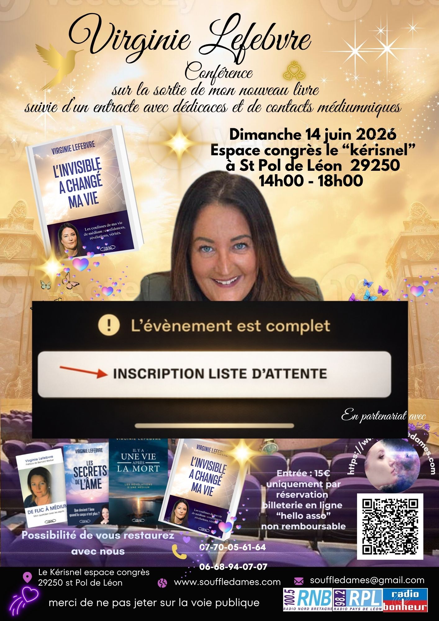 Affiche de la conférence de Virginie Lefebvre le 14 juin 2026 à Saint-Pol-de-Léon