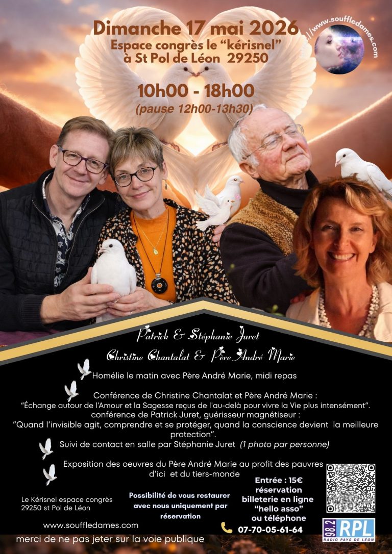 Affiche de la conférence du Père André-Marie, Christine Chantalat, Patrick et Stéphanie Juret le 17 mai 2026 à Saint-Pol-de-Léon