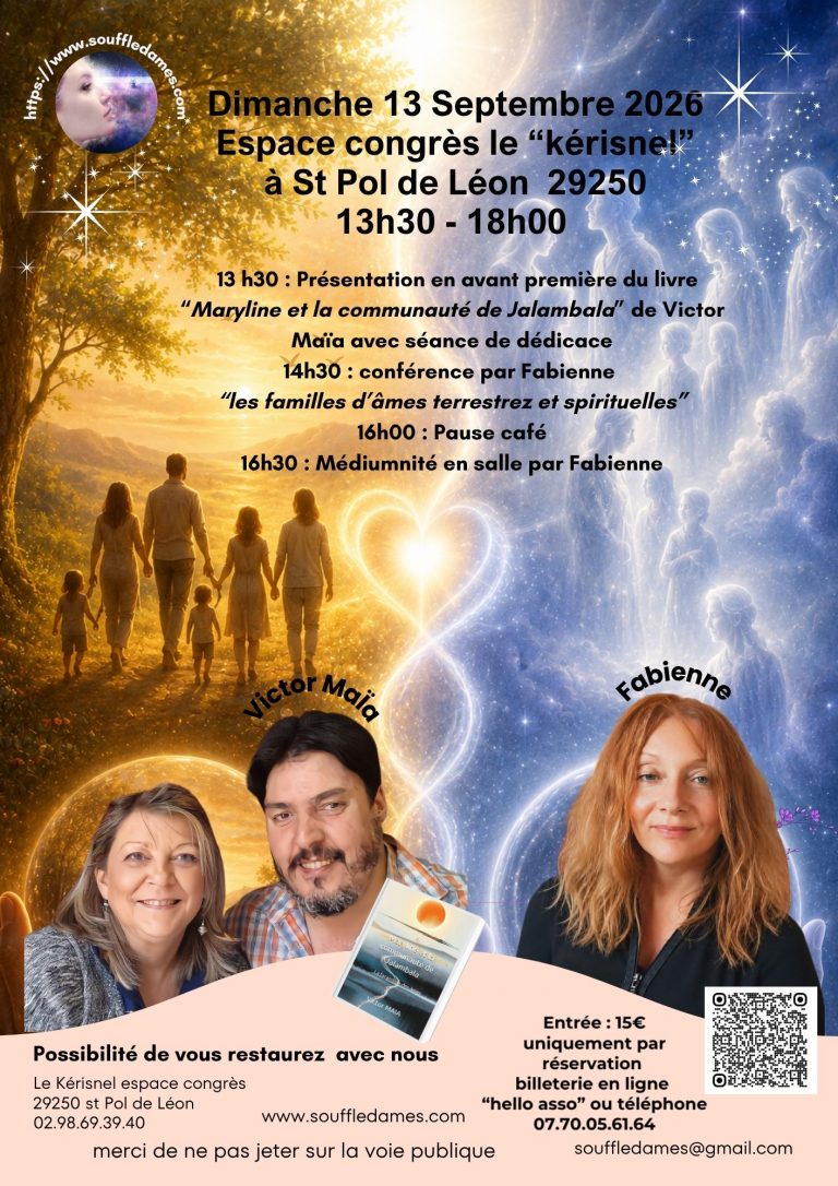 Affiche de la conférence de Victor Maia et Fabienne le 13 septembre 2026 à Saint-Pol-de-Léon - haut