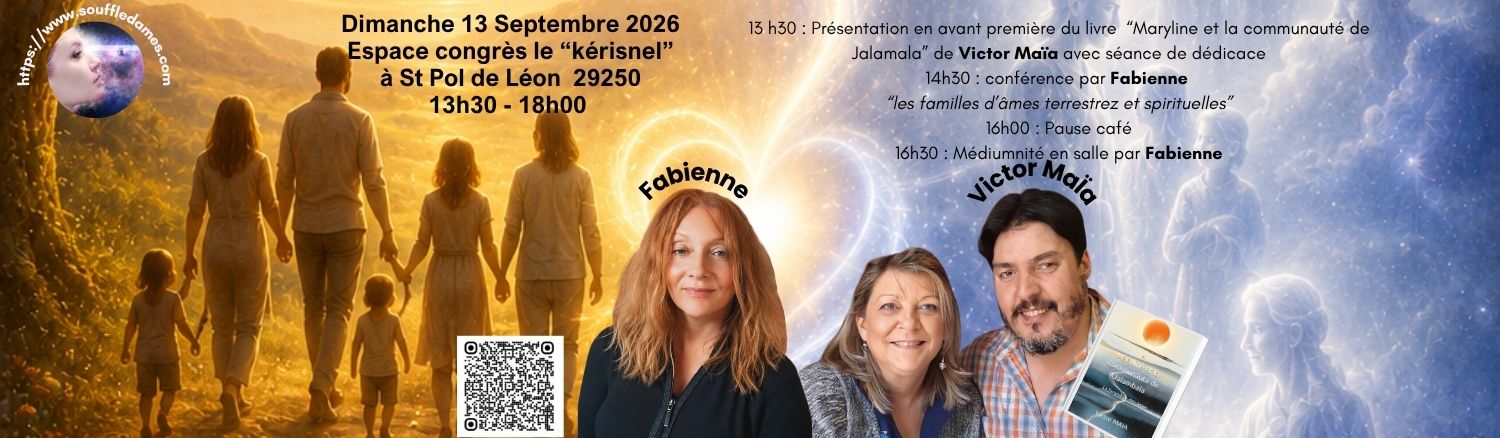 Bannière de la conférence du 13 septembre avec Fabienne et Victor Maia à St Pol de Léon